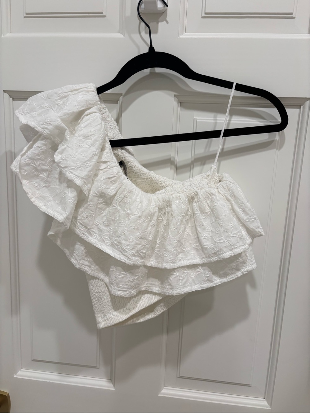 White One-Shoulder Ruffled Crop Top - Picture 2 of 3